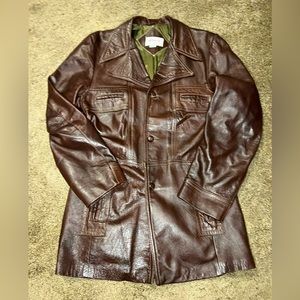 Men's vintage grais brown genuine leather vintage jacket coat 42 long